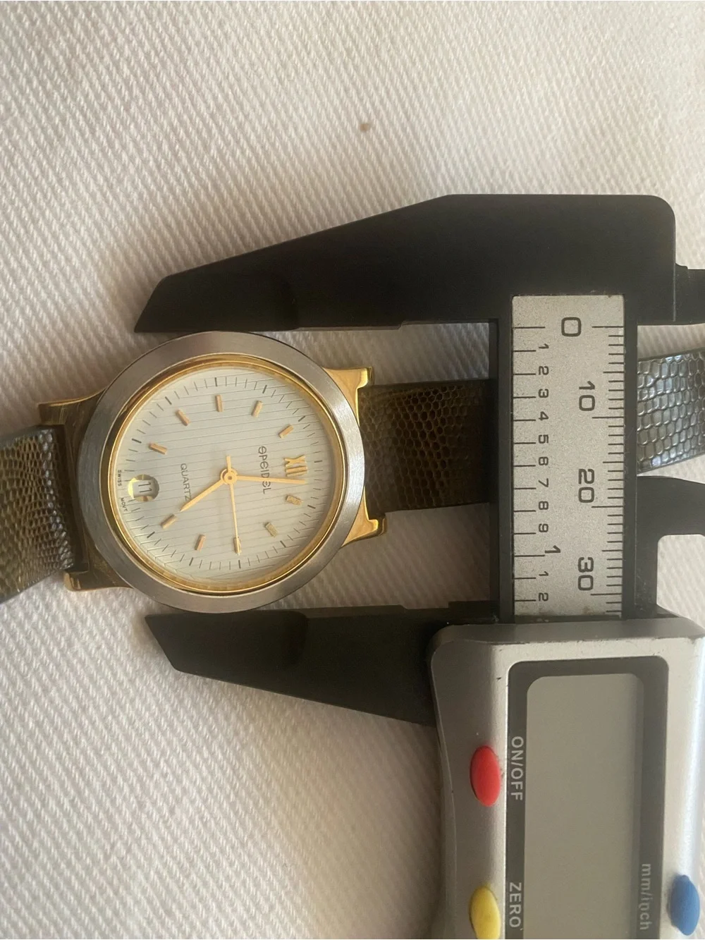 Vintage Spidel Gold-Tone Case Watch with Olive Green Leather Strap